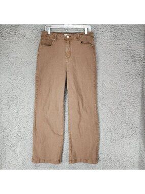 Ettelo Jeans Womens 14 Brown Stretch Denim High Rise Wide Leg